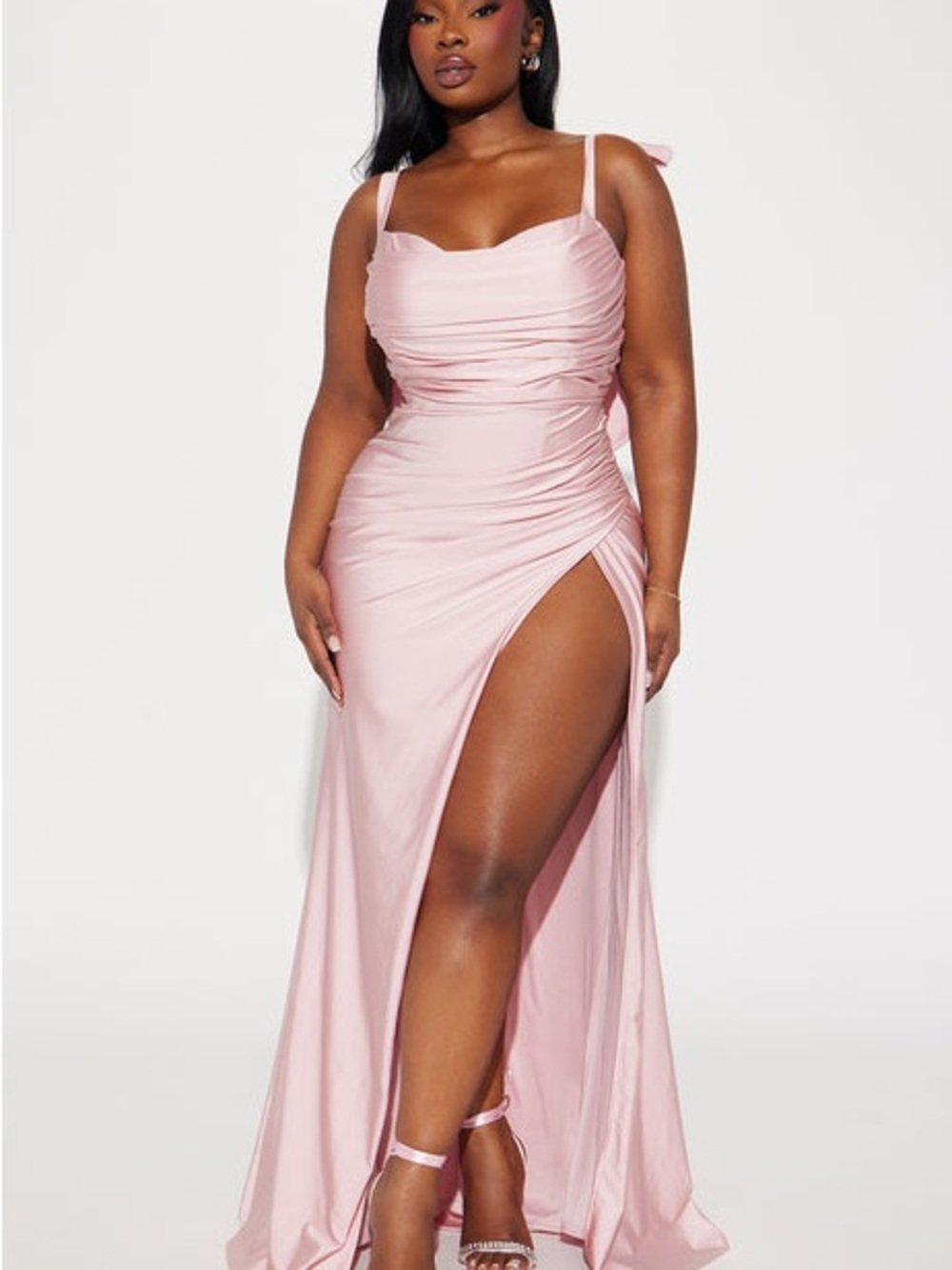 NWT Fashion Nova Elegant Pink Ruched High-Slit Evening Dress